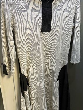 Dzhavael  Women's Midi Dress in Grey Black mixed media with zipper.